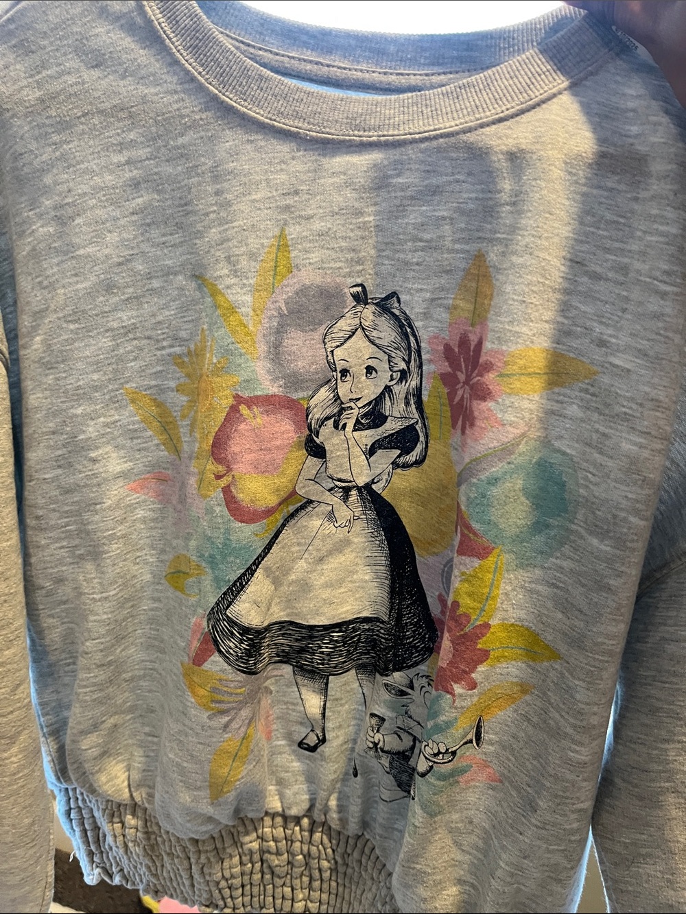 Disney Grey Alice in Wonderland Floral Pullover Sweatshirt XL fits more like a L